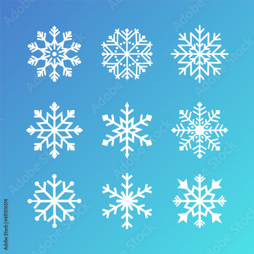 Snowflakes vector set. Snowflake flat icons collection for Christmas decorations and ornaments. Snowflake simple illustrations
