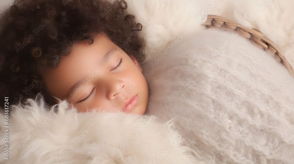 Cute baby in a cozy blanket photo, sleeping, Generative AI