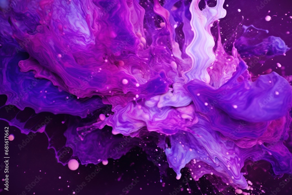  a close up of a purple and white substance on a black background with a splash of water on the bottom of the image and on the bottom of the image.