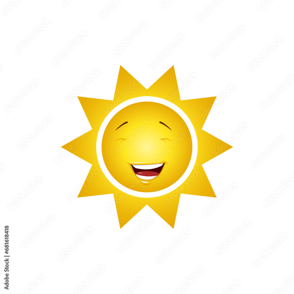 sun funny face emotion vector icon isolated on white, summer sunlight sky.