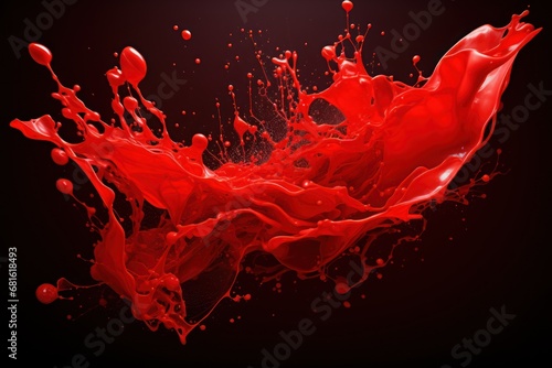  a red liquid splashing in the air on a black background with a black background and a black background with a red liquid splashing in the air on a black background.