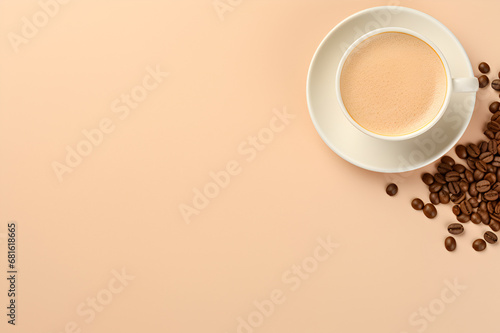Cappuccino on a beige background, aesthetically pleasing with space for design.