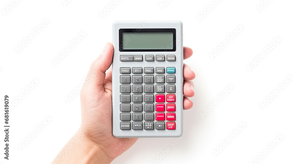 a hand-held calculator isolated on a white background a hand-held calculator isolated on a white background