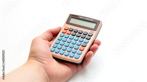 a hand-held calculator isolated on a white background