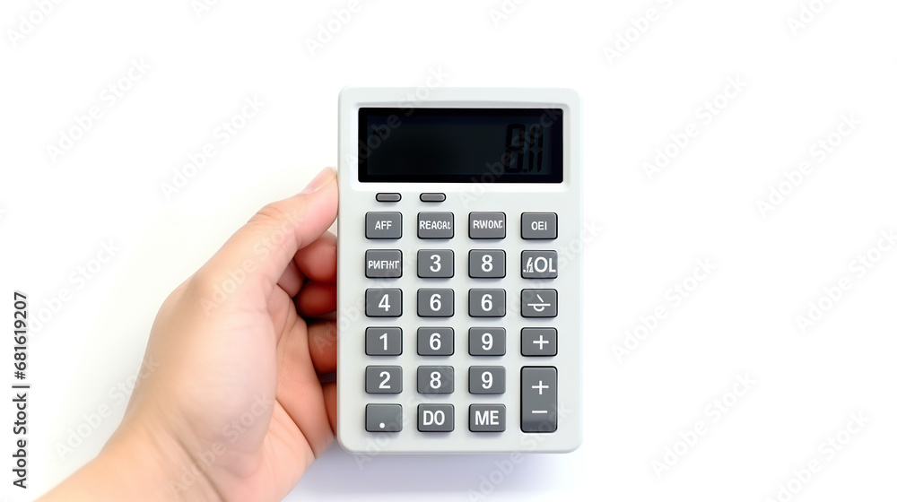 a hand-held calculator isolated on a white background a hand-held calculator isolated on a white background