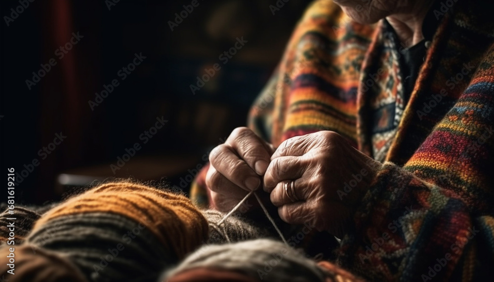 Hand woven wool pattern crafted by skilled senior adult knitter generated by AI Hand woven wool pattern crafted by skilled senior adult knitter generated by AI