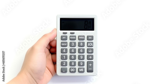 a hand-held calculator isolated on a white background