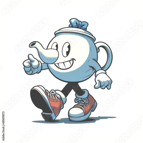 Vintage cartoon teapot mascot, generative ai