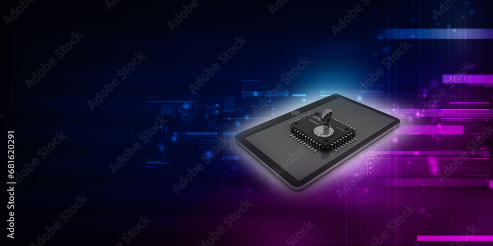 3d rendering microchips on mobile phone protection key 3d rendering microchips on mobile phone protection key