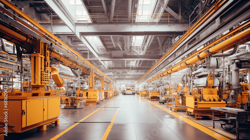 Bright, clean, and spacious interior of an industrial factory photo
