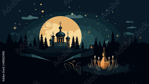copy space, simple vector illustration, orthodox new year. Background illustration for the Orthodox New Year celebration. Orthodox church. Design for greeting card.