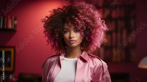 Generative ai black woman elegant and confident posing curly afro hair
