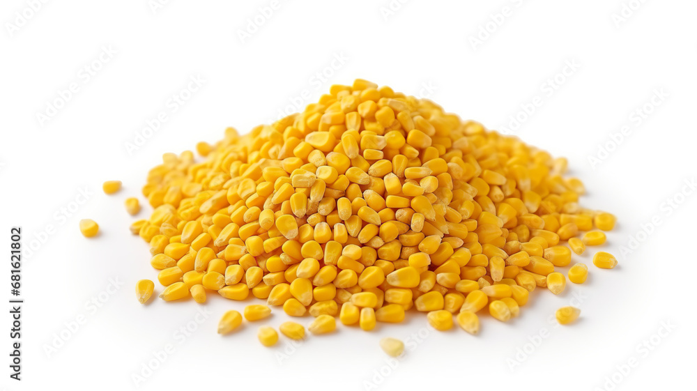A tiny corn grain on a stark white background 