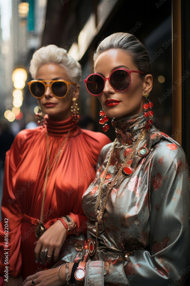 Generative ai futuristic steampunk adult women posing in cyberpunk city Generative ai futuristic steampunk adult women posing in cyberpunk city