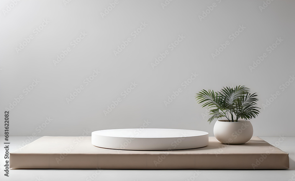 A minimal podium and white background for product presentation. A minimal podium and white background for product presentation.
