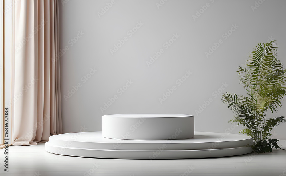 A minimal podium and white background for product presentation. A minimal podium and white background for product presentation.