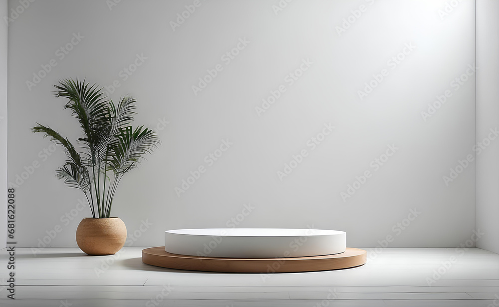 A minimal podium and white background for product presentation. A minimal podium and white background for product presentation.