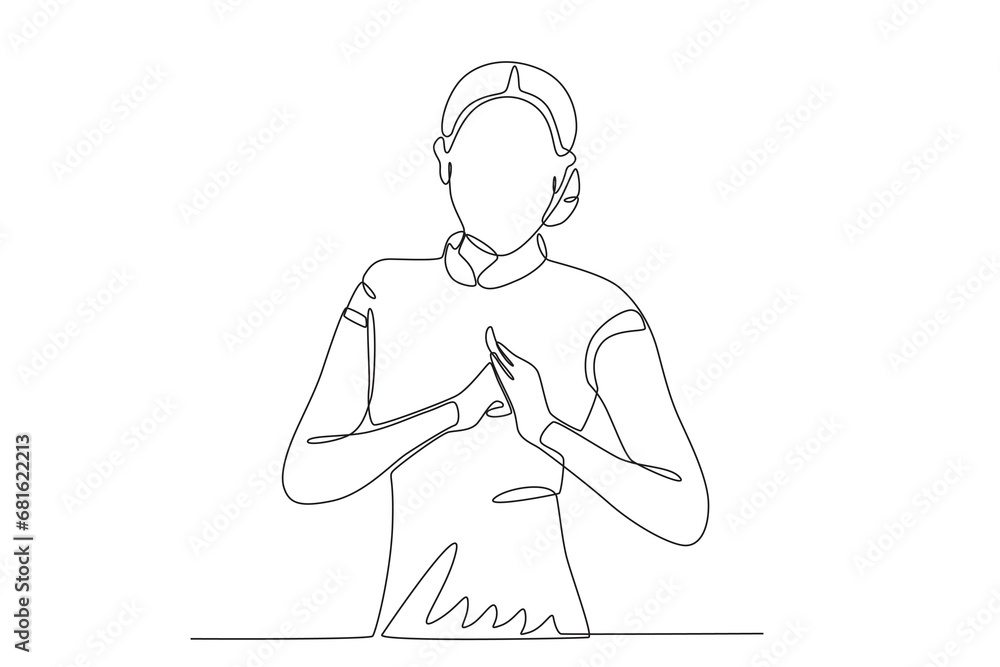 A beautiful woman greeted. Chinese new year one-line drawing A beautiful woman greeted. Chinese new year one-line drawing