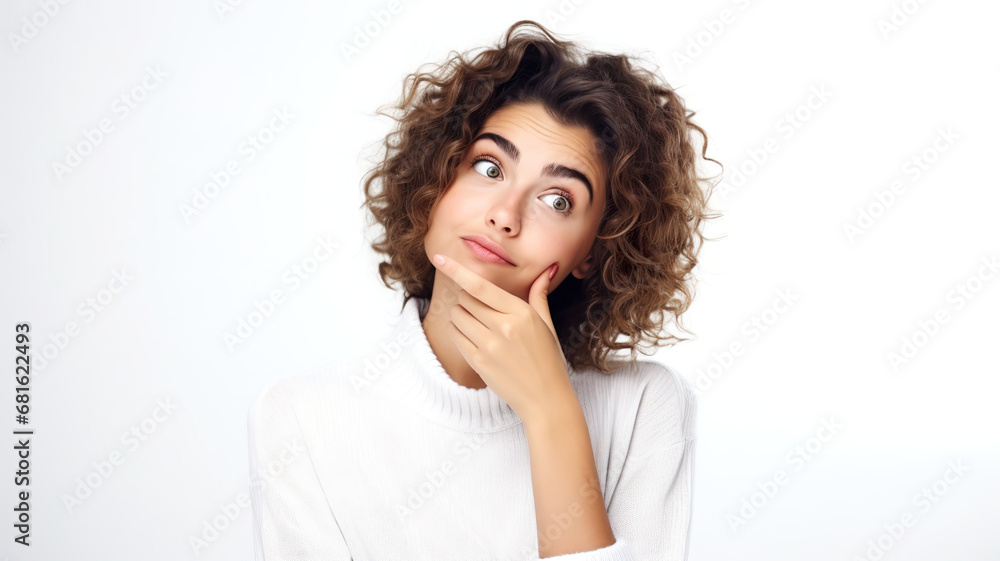 Stylish young lady posing single on a stark white background Stylish young lady posing single on a stark white background