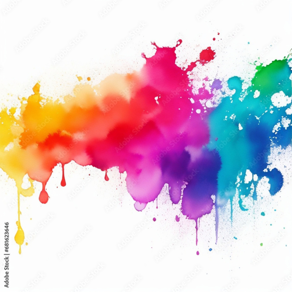 colorful rainbow color watercolor splashes, isolated on mint color background