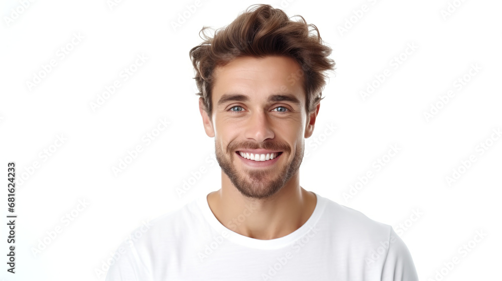 Fototapeta premium Smiley man posing alone with a clean white background