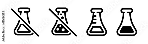 No chemical risk icons. Chemical bulb vector icons. No preservative. Chemical free signs.