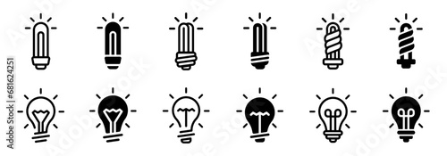 Light bulb vector icons. Electric lamp icon set. Glowing light bulb vector icon set.