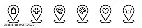 Location pointer vector icons. Map markers collection. Home, shop, hospital, call, location pointers.