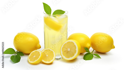 A glass of lemonade with lemons isolated on a white background