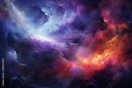  a colorful sky filled with lots of clouds and a star in the middle of the center of the picture is an orange, blue, purple, and pink cloud filled sky.