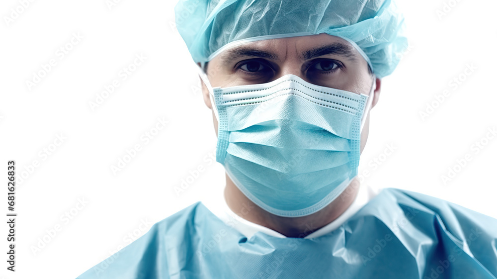 A surgeon's typical busy day is isolated on a pristine white background. A surgeon's typical busy day is isolated on a pristine white background.
