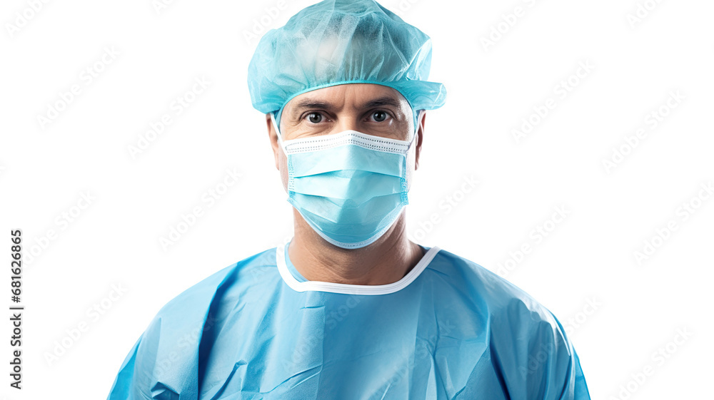 A surgeon's typical busy day is isolated on a pristine white background.