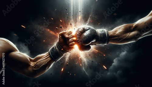 Intense Boxing Versus Battle – The Ultimate and Powerful VS Event Promotion Banner Background. AI Generated. photo