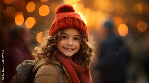 Thanksgiving day, autumn portrait of young girl, joy and a smile on her face