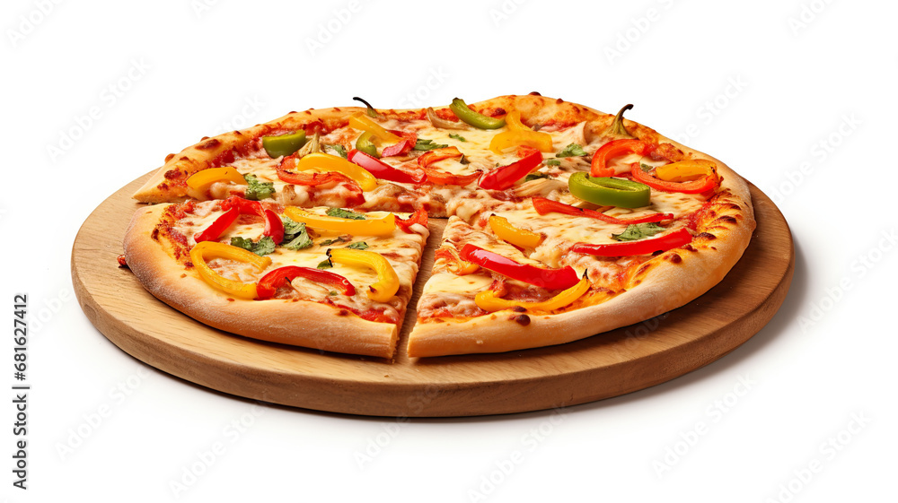 Pizza with bell pepper slices and pizza slices Pizza with bell pepper slices and pizza slices