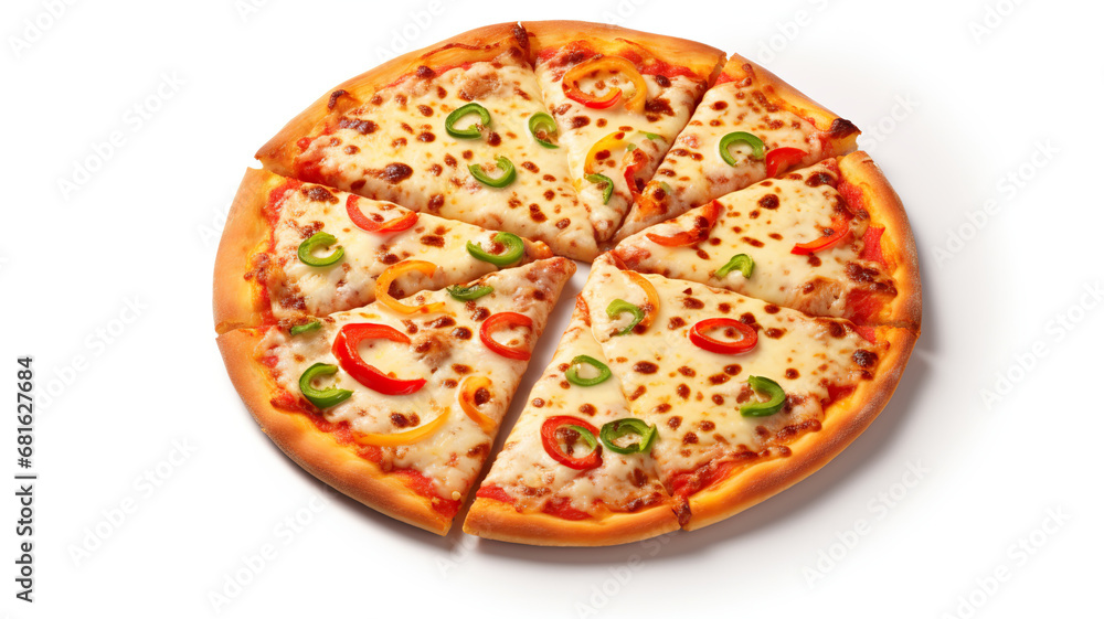 Pizza with bell pepper slices and pizza slices Pizza with bell pepper slices and pizza slices