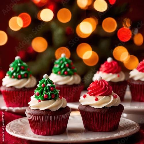 christmas cupcakes , festive treats with colorful icing, holiday traditional baked cakes