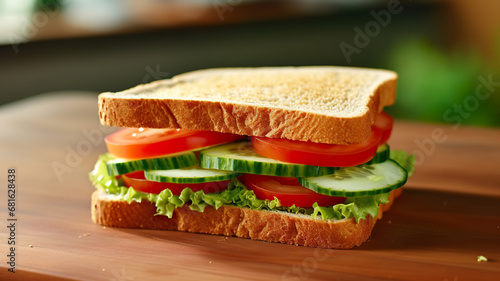 Sandwich with tomato  cucumber  and cheese on a white background