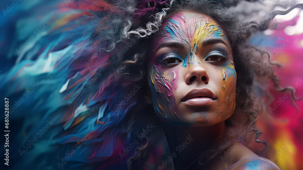 Woman with Colorful Face Paint