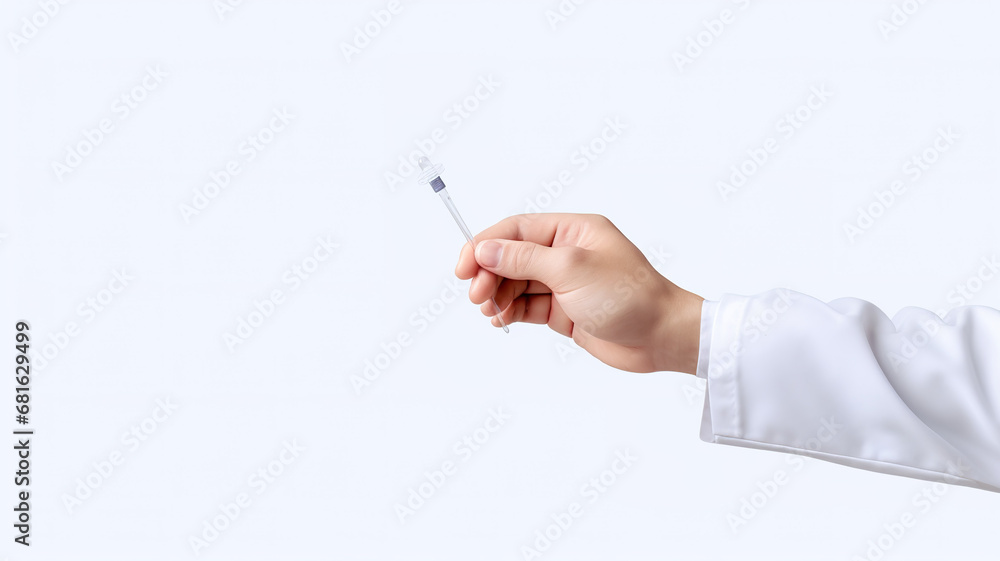 The doctor's hand is the main subject, as it holds The doctor's hand is the main subject, as it holds