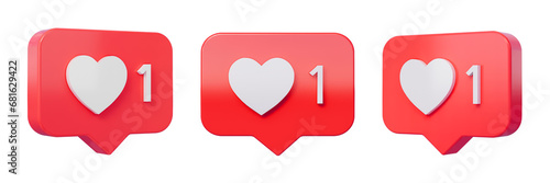 Heart in speech bubble icon isolated on a white background. Love like heart social media notification icon. Emoji, chat and Social Network. 3d rendering, 3d illustration preview_1