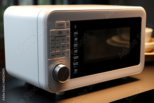 A modern microwave, Sleek future tech.
