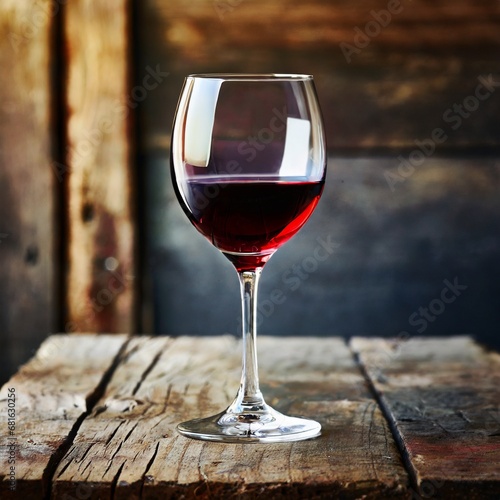 Une image d'un verre de vin rouge élégamment posé sur une table en bois rustique.