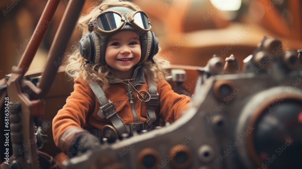 Little girl dreaming to be a pilot.