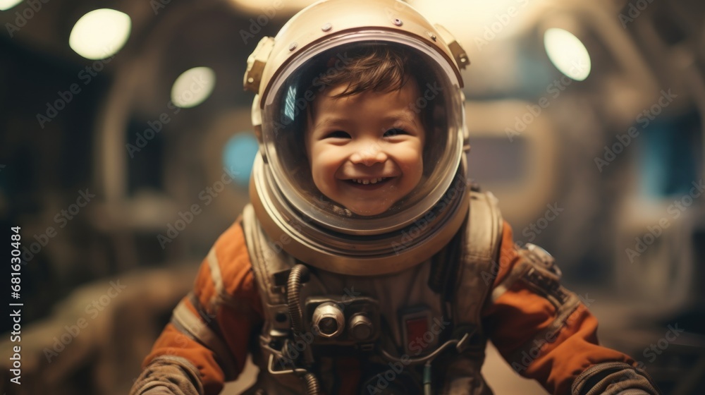 Little boy dreaming to be astronaut.