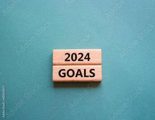 2024 Goals symbol. Wooden blocks with words 2024 Goals. Beautiful grey green background. Business and 2024 Goals concept. Copy space.