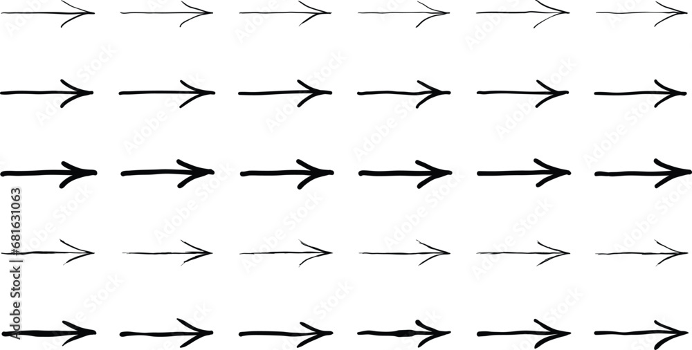 Set simple Hand drawn arrow vector icons set on white background. Arrow mark icons.