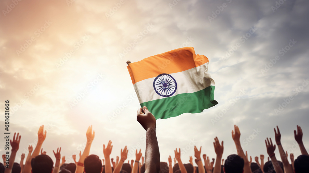 15th August Happy Independence Day of India Hand Holding Flag Stock ...