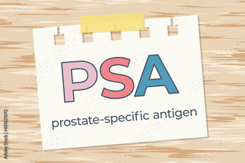 PSA; Prostate-Specific Antigen written on paper card on wooden background- vector illustration