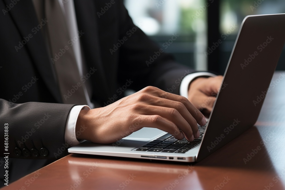 Business man typing on laptop keyboard Business man typing on laptop keyboard